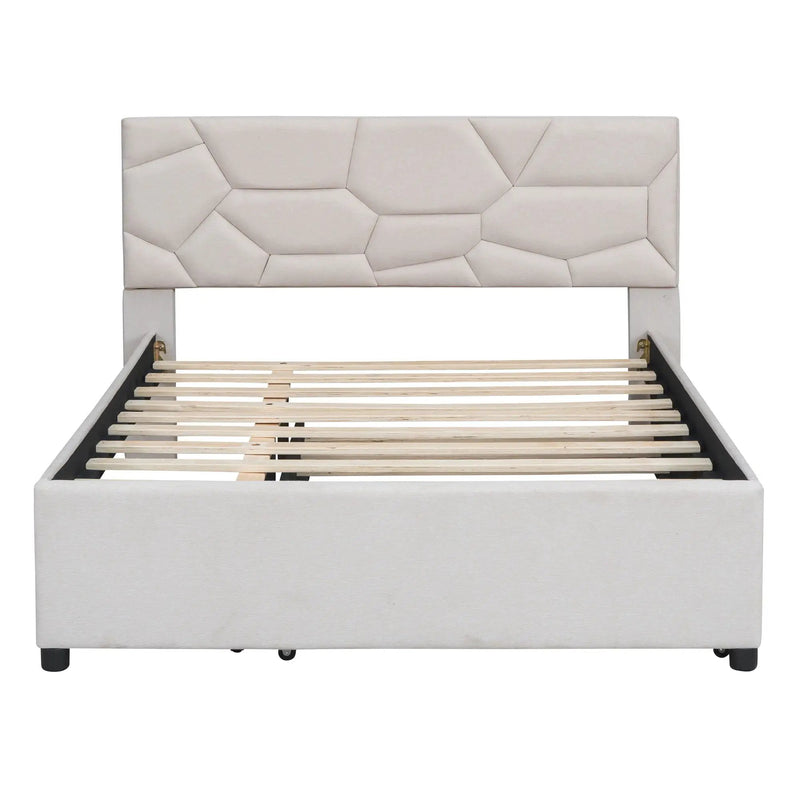Upholstered Platform Bed With Brick Pattern Headboard And Twin Long Size Trundle by HouseOfZazla