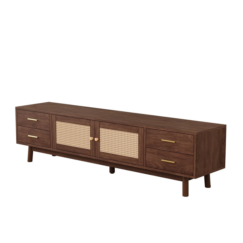 70" TV Stand With Doors For TVs Up To 80", Media Console With 4 Drawers & Cable Holes - Dark Brown by HouseOfZazla