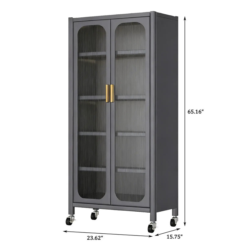 6 Tier Storage Cabinet With Transparent Door, Adjustable Shelves & Wheels by Unique Piece Furniture