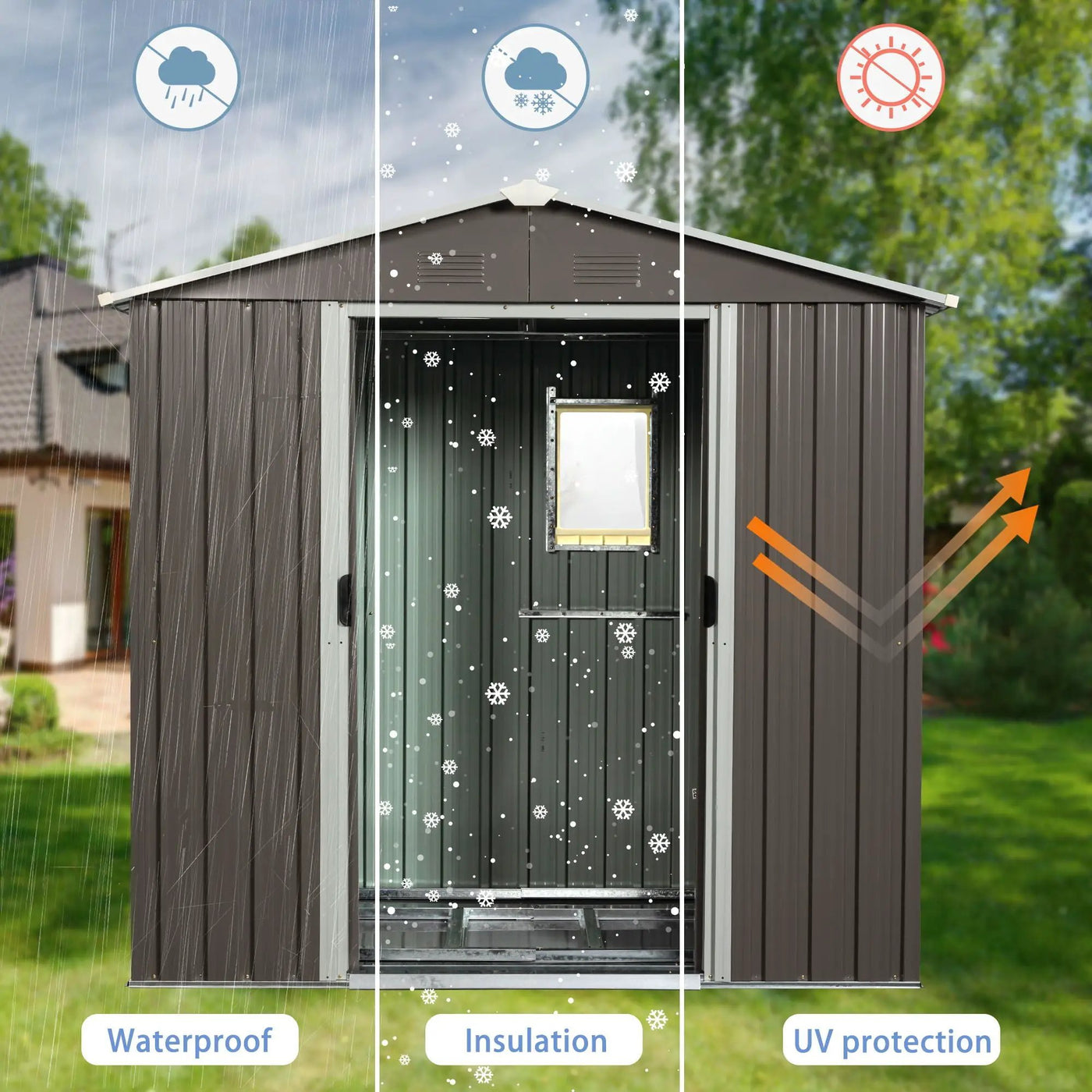 88.98" Outdoor Metal Storage Shed With Window by HouseOfZazla