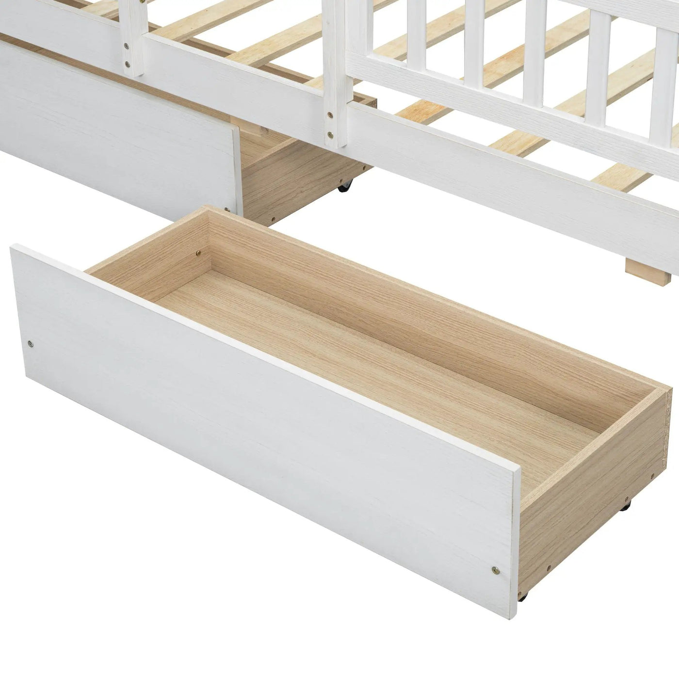 Platform Bed With LED Light, Multi Functional Headboard, Guardrail And 2 Drawers by HouseOfZazla