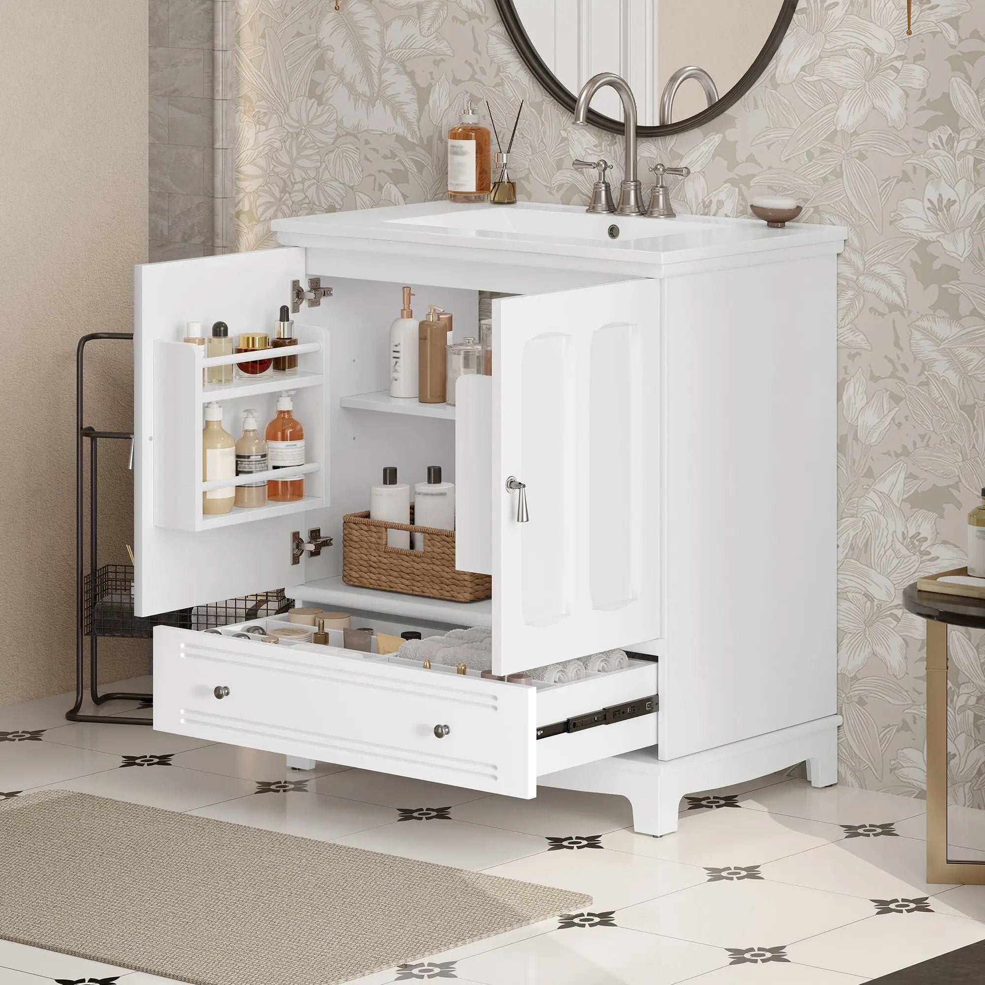 Bathroom Vanity With Sink, Cabinet With Adjustable Shelf And Drawer Divider by HouseOfZazla