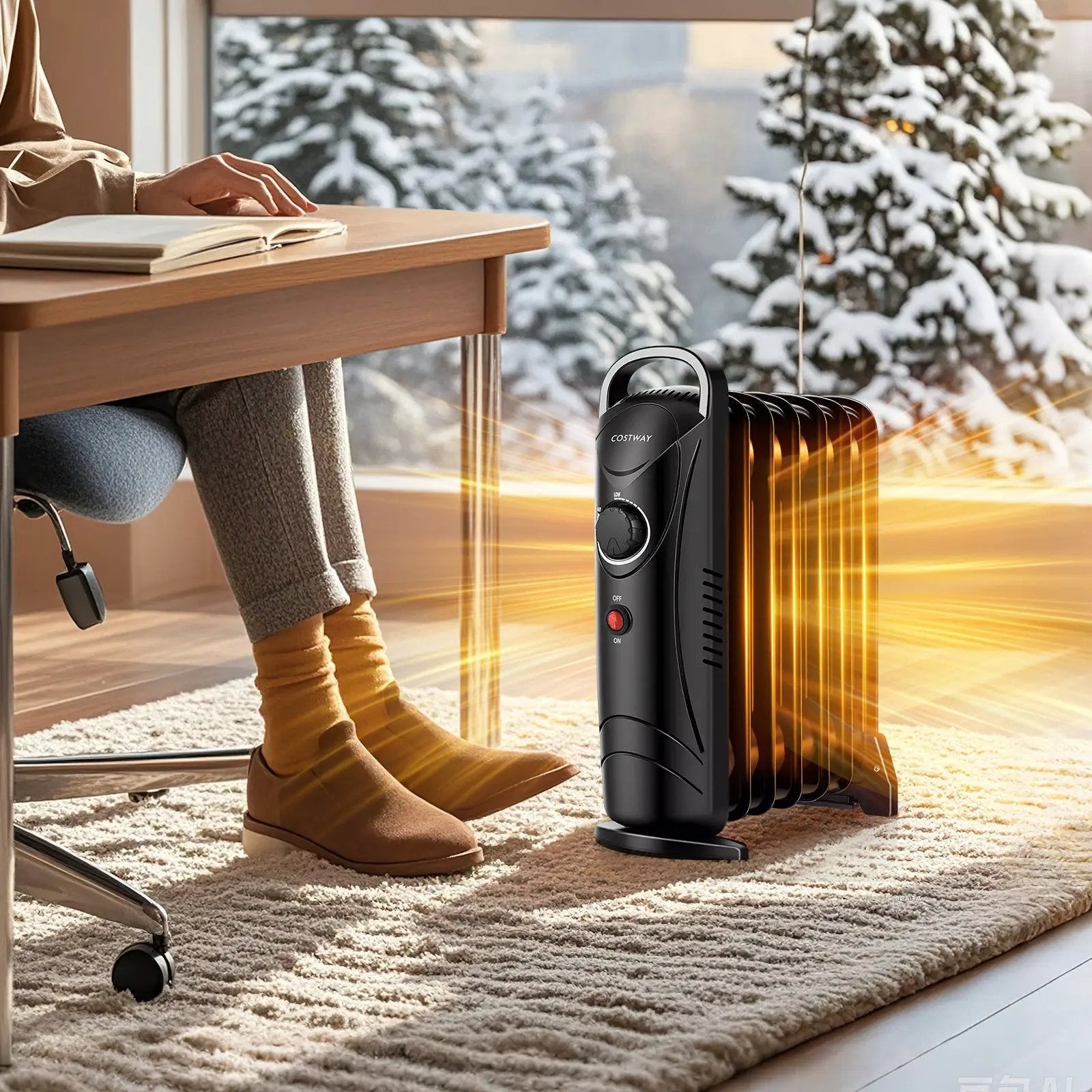 700W Electric Oil Filled Radiator Heater with Adjustable Thermostat by DirectDeals