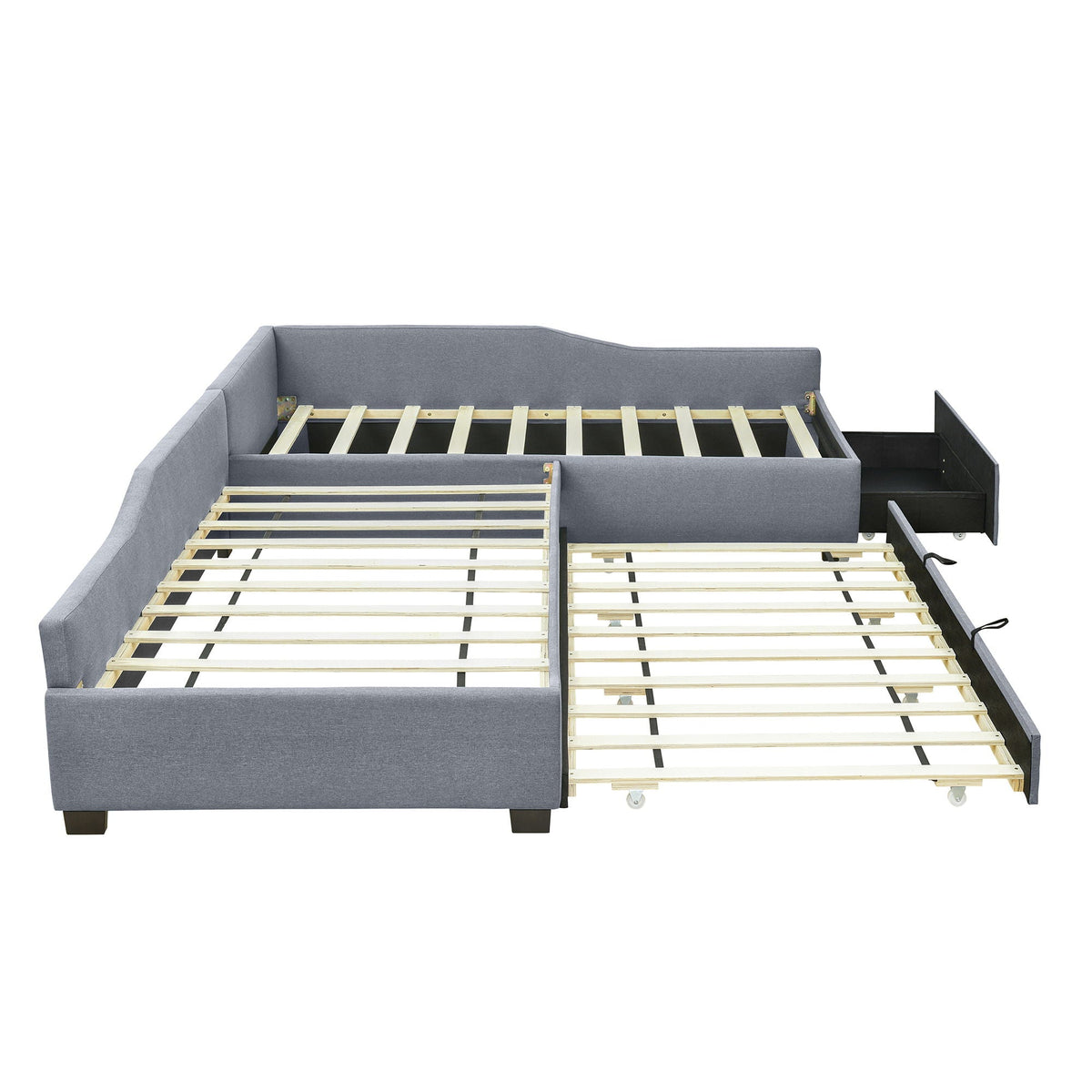Upholstered Double Daybed with Trundle and Drawer - Twin Size, photo 3 of 33