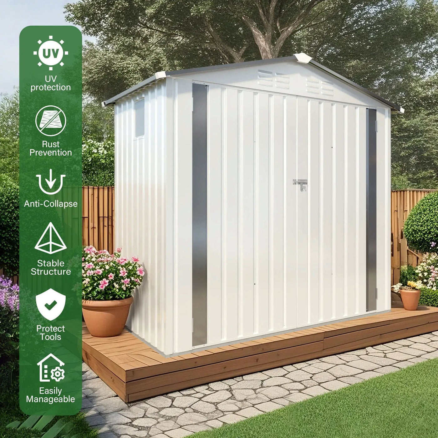Garden Tool Shed Metal Storage Shed With Peaked Roof Waterproof Lockable Door by HouseOfZazla