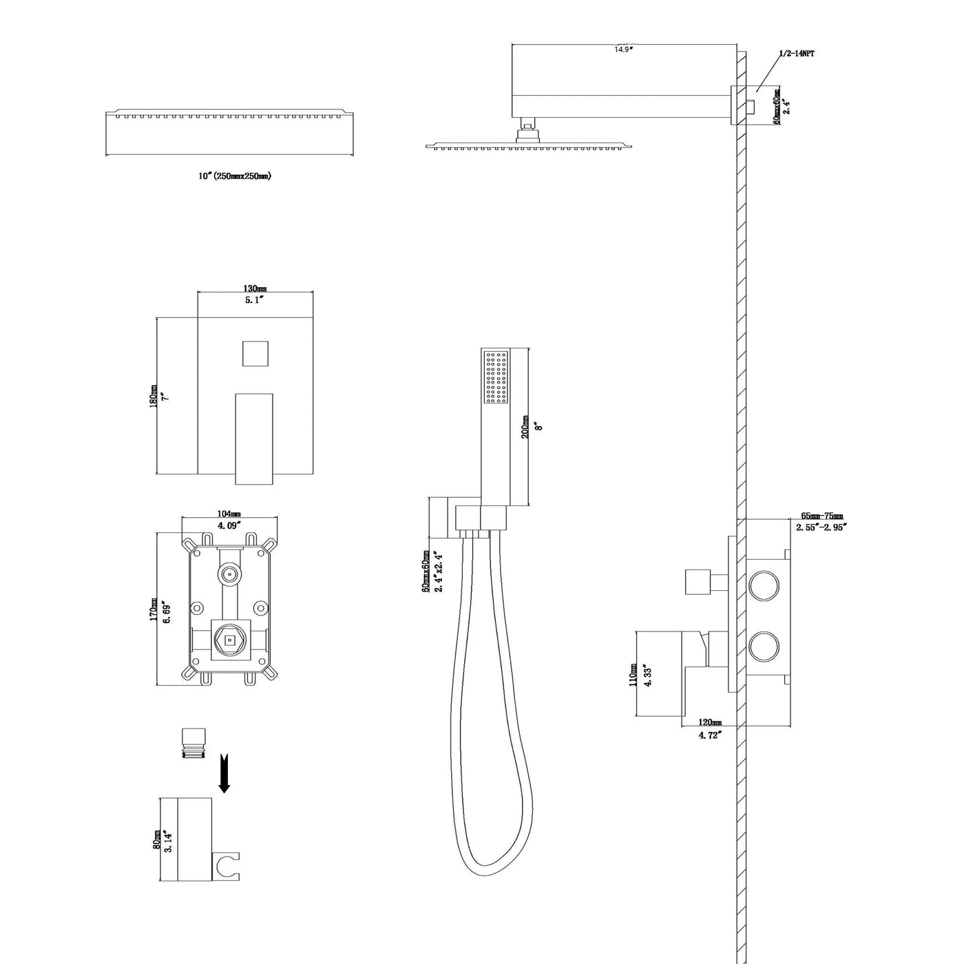 10" Square Dual Shower Head System Wall Mounted With Rough In Valve Modern Bathroom Fixture by HouseOfZazla