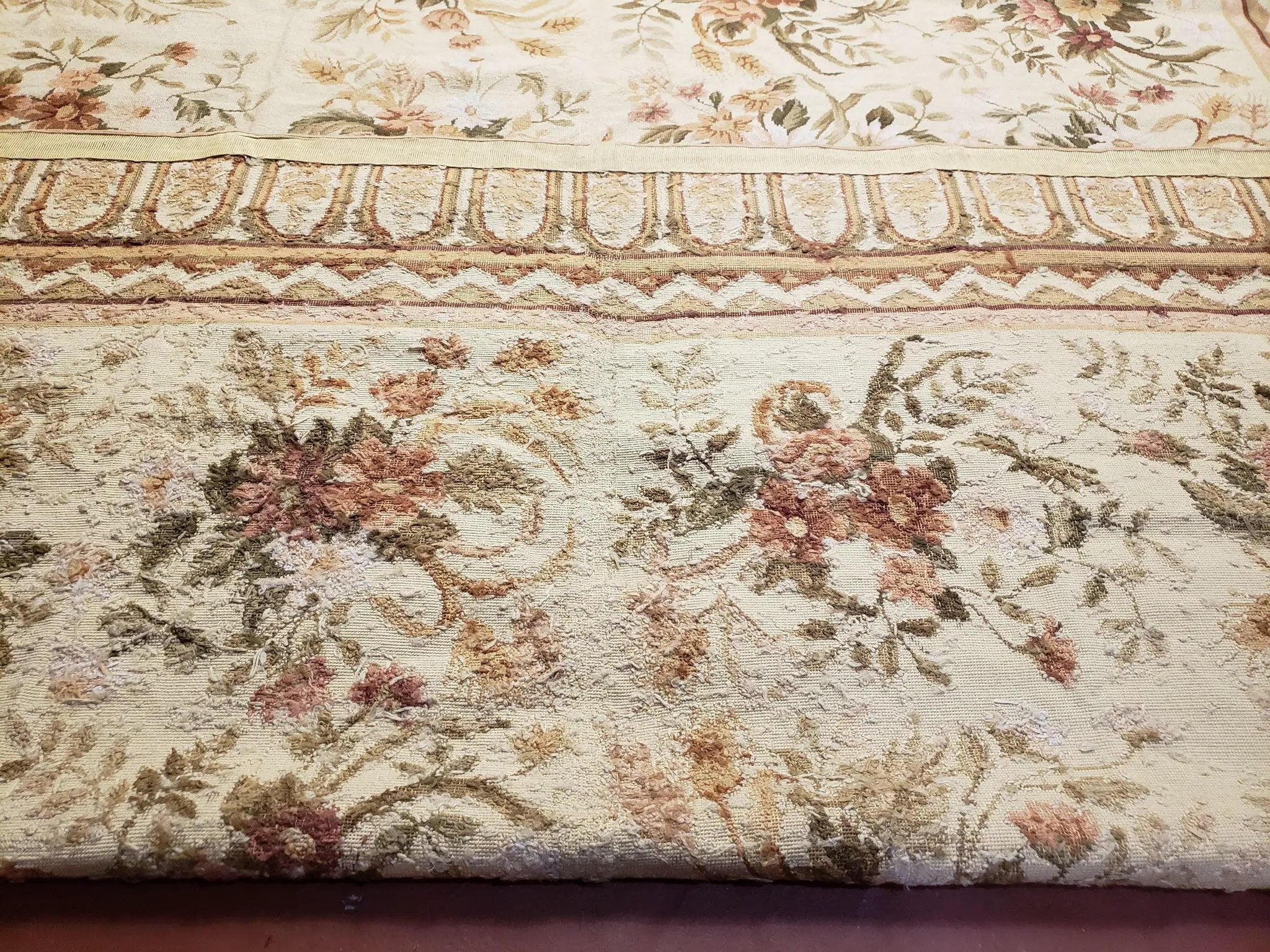 Needlepoint Rug 8x10 Aubusson Rug Victorian Floral Rug Handmade French Style French Decor Garden Panel Beige 8 x 10 Area Rug 100% Wool by Jewel Rugs