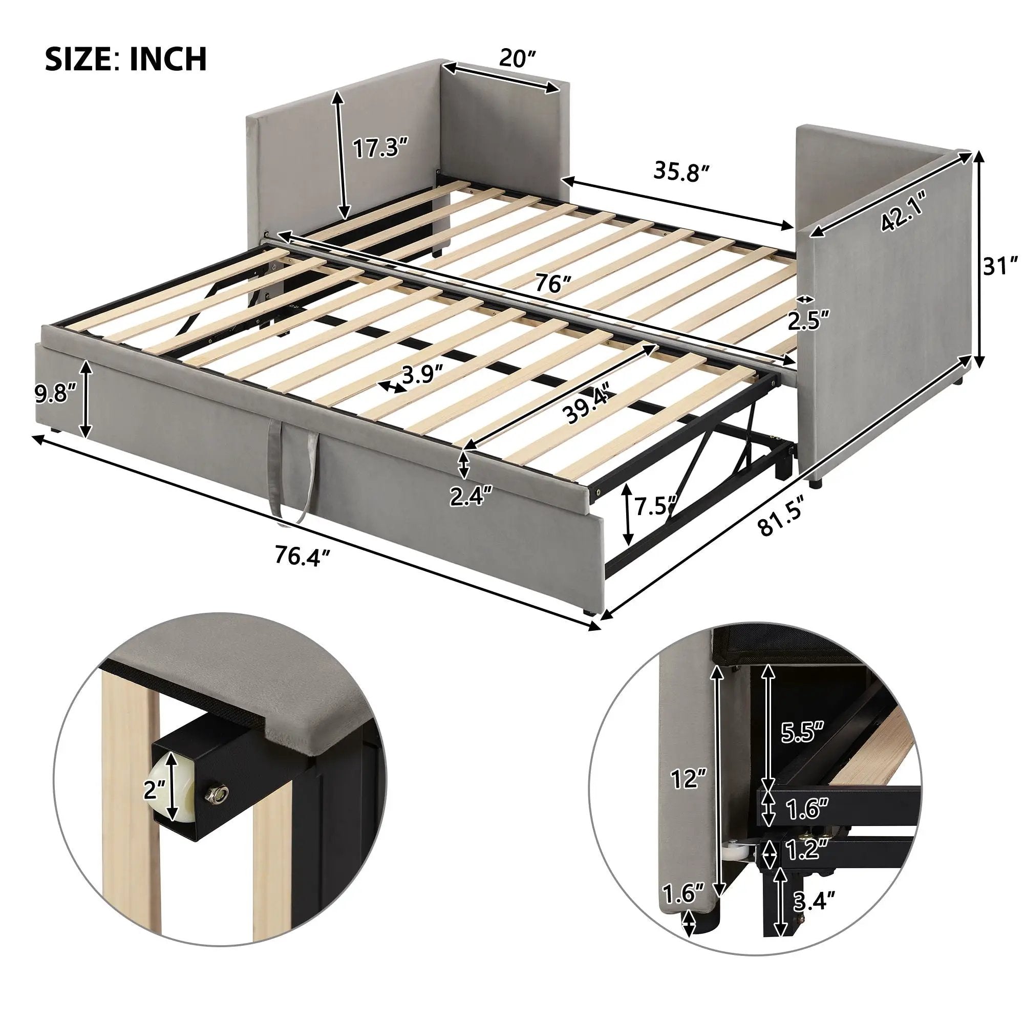 Twin Size Upholstered Daybed With Pop Up Trundle by Unique Piece Furniture