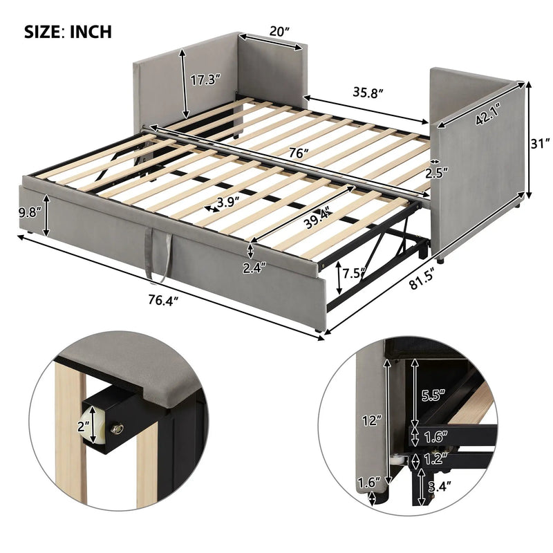 Twin Size Upholstered Daybed With Pop Up Trundle by Unique Piece Furniture
