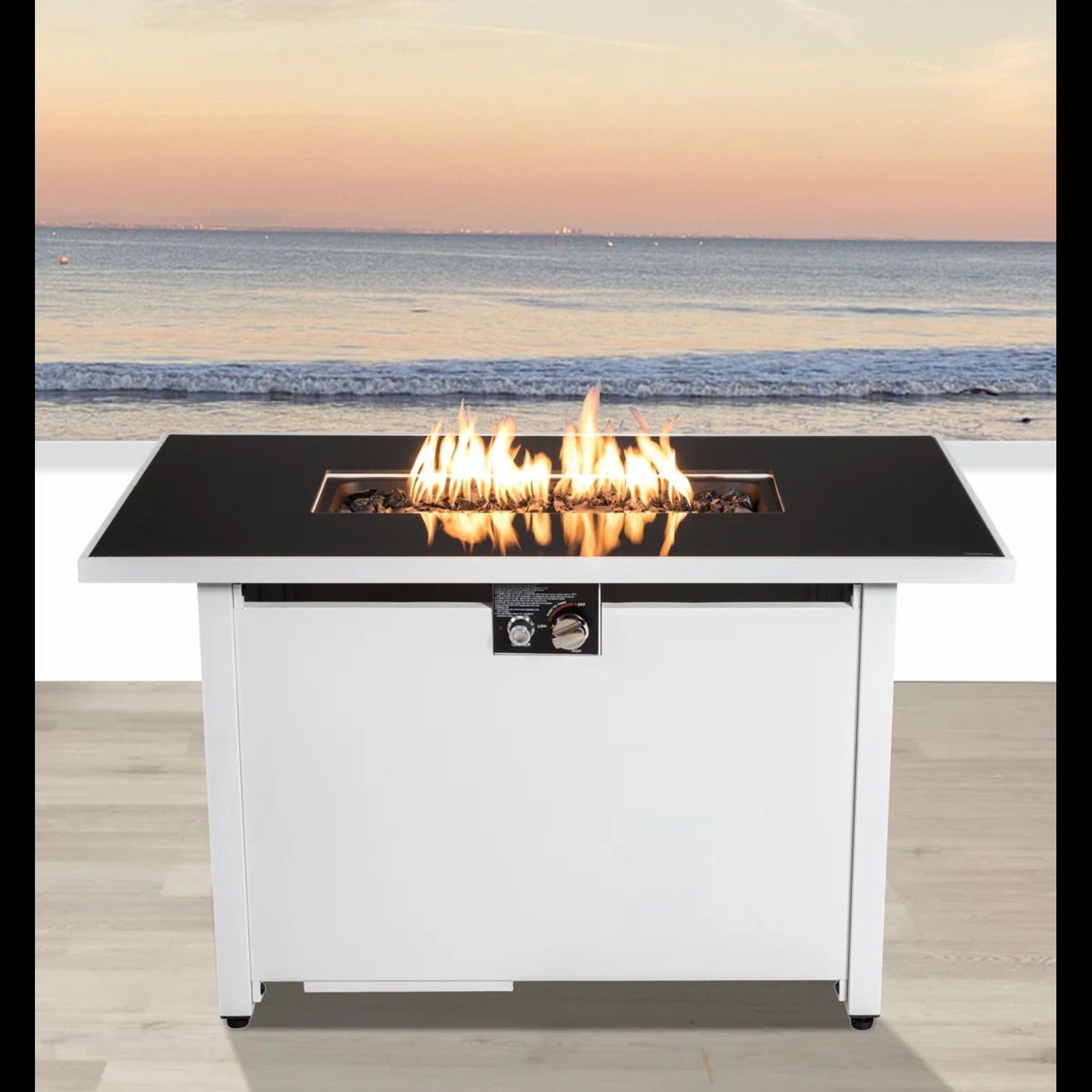 Outdoor 43" Rectangular Fire Pit Table With Adjustable Flame Control - White by HouseOfZazla