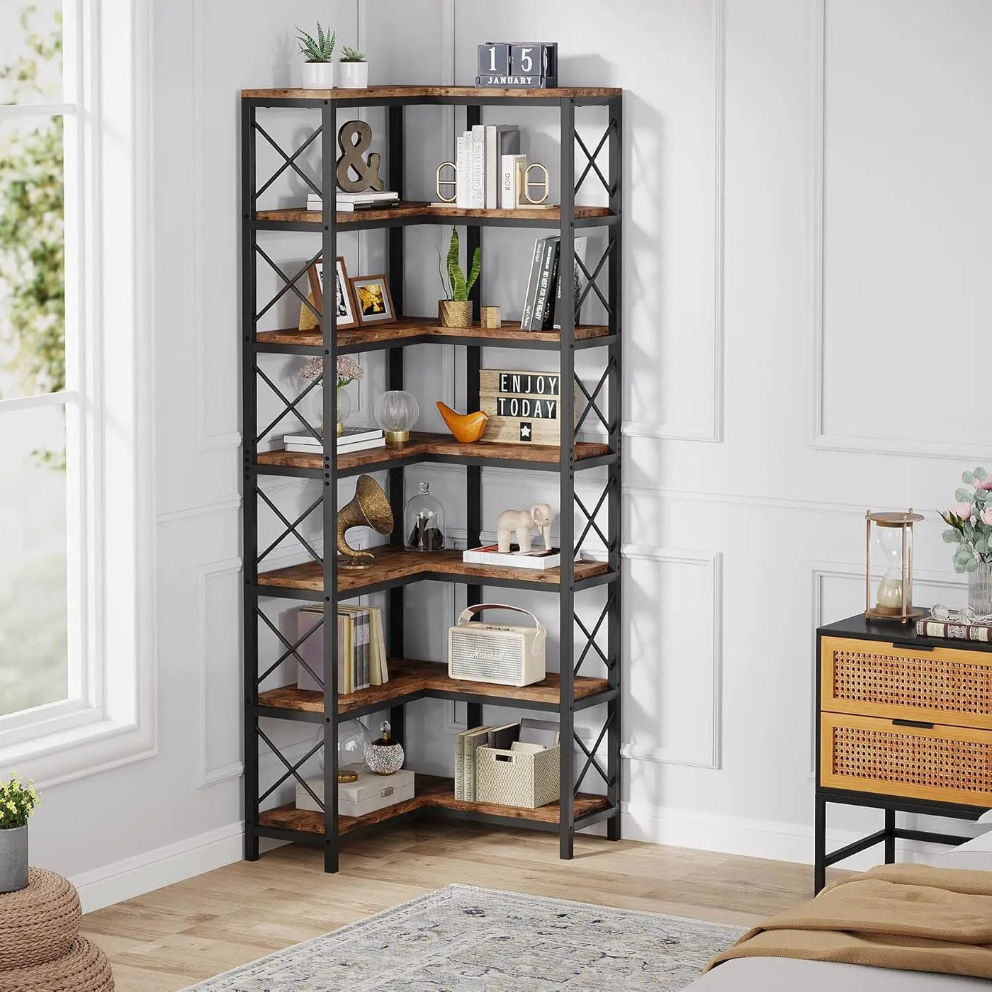 7 Tier Corner Bookshelf, Storage Unit For Living Room by HouseOfZazla