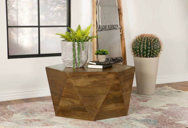 Zalika Hexagonal Solid Mango Wood Coffee Table Natural by Unique Piece Furniture