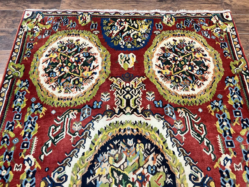 Persian Bakhtiari Rug 5x8, Wool Hand Knotted Antique Carpet, Red, Floral Oriental Rug, 5 x 8 Medium Sized Rug by Jewel Rugs