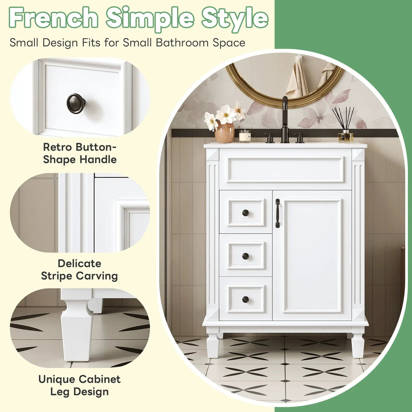 Bathroom Vanity With Sink, Compact Cabinet & 2 Drawers And Adjustable Shelf by Unique Piece Furniture