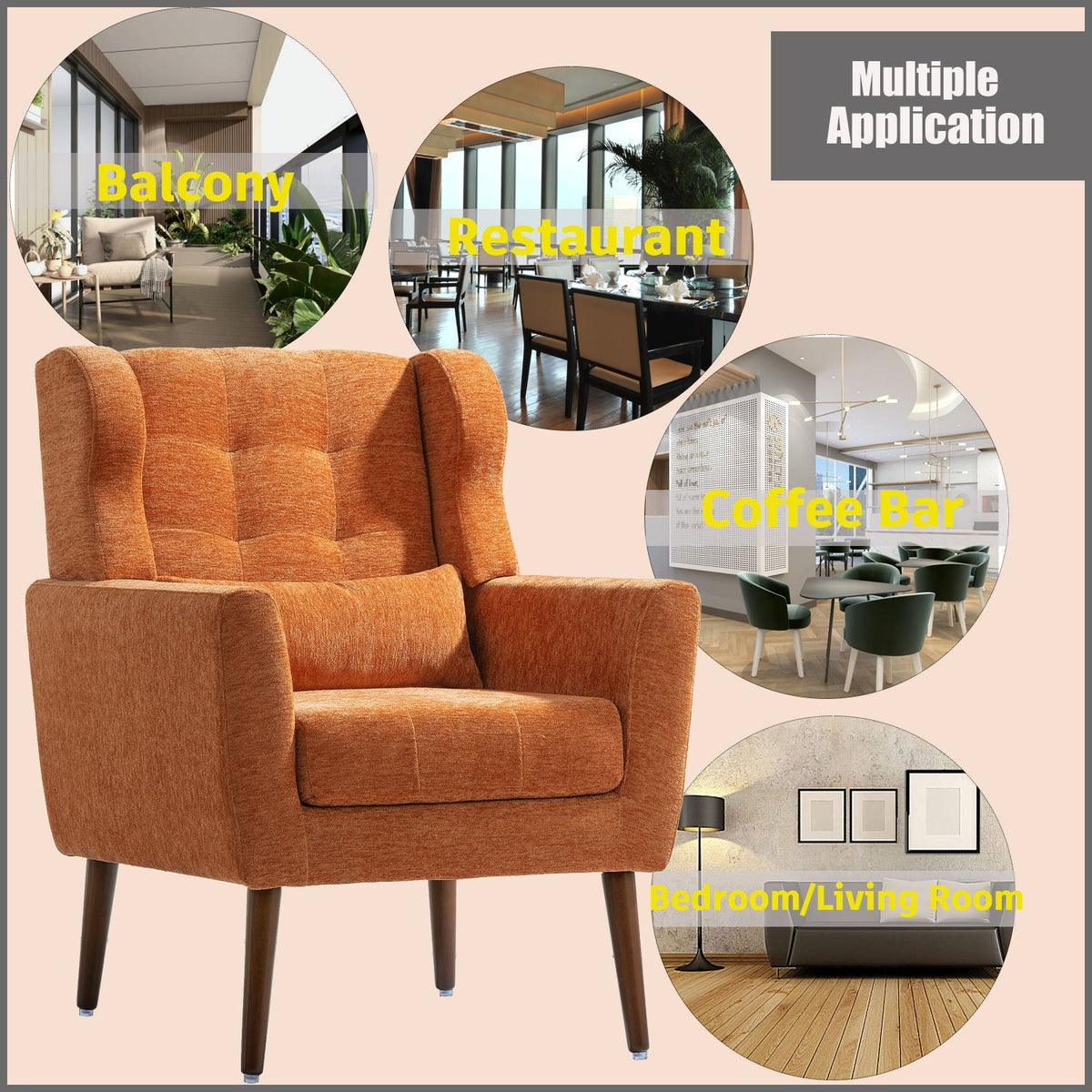 Modern Upholstered Arm Chair with Solid Wood Legs and Pillow - Multiple Colors, photo 13 of 24