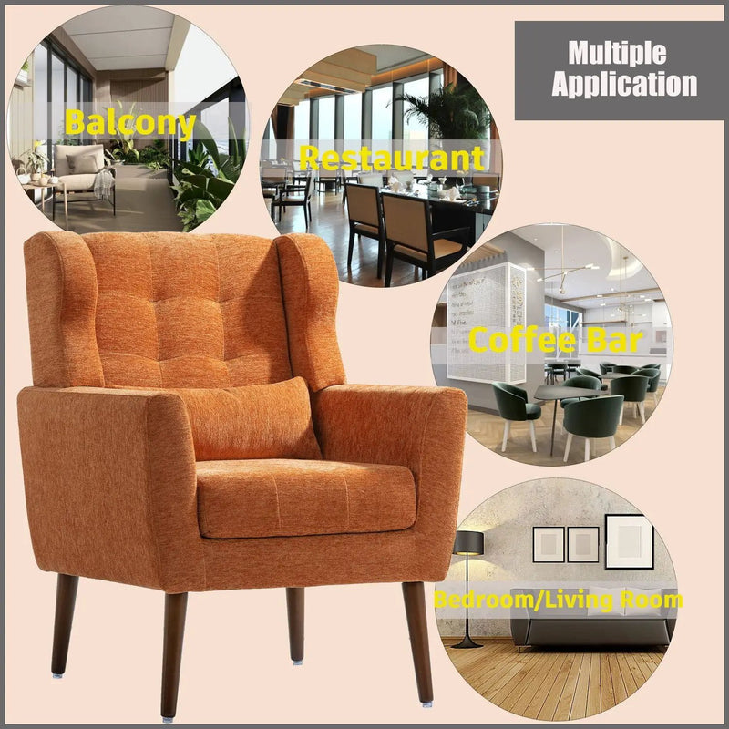 Modern Accent Chair, Arm Chairs For Living Room, Upholstered Mordern Armchair, Comfy Soft Padded Lounge Chair In Small Space, Bedroom, With Pillow, Solid Wood Leg by Unique Piece Furniture