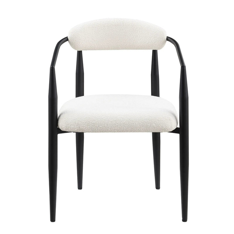 Dining Chairs (Set of 2), Mid-Century Modern Dining Chairs, Kitchen Dining Room Chairs, Round Boucle Backrest Sherpa Dining Chair With Metal Legs by HouseOfZazla
