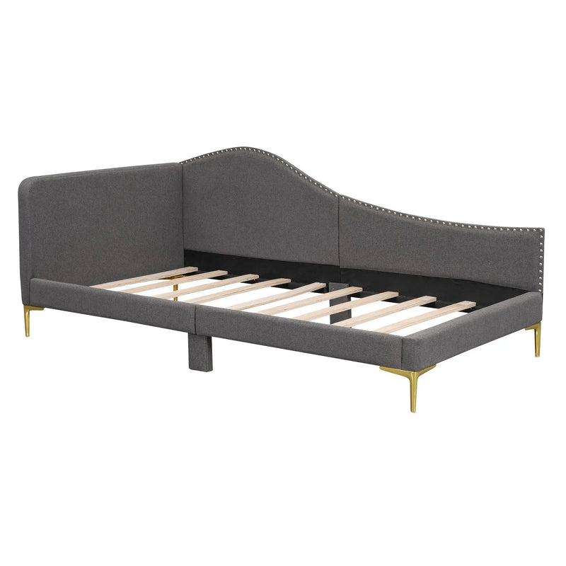 Upholstered Daybed With Headboard And Armrest, Support Legs by HouseOfZazla