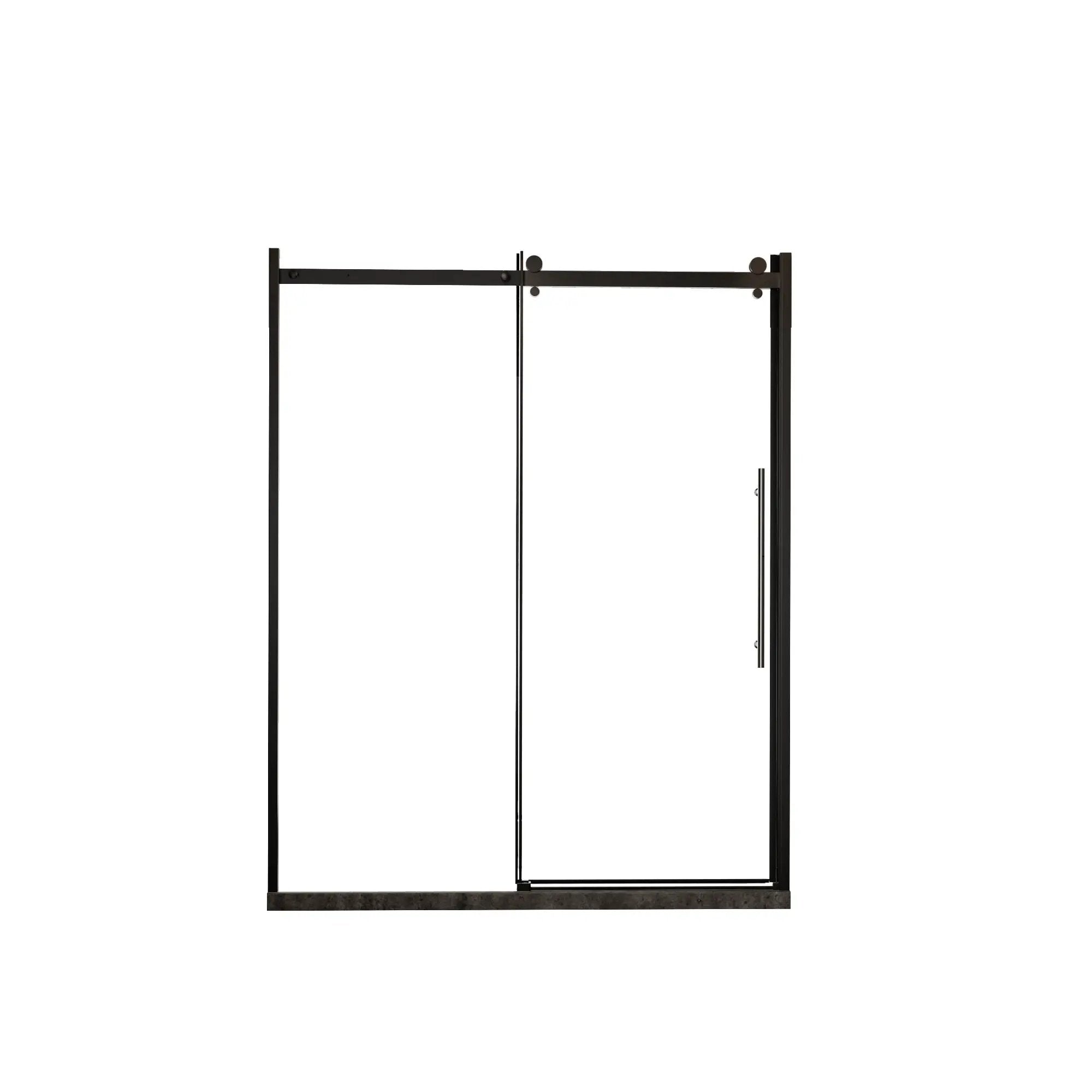 Frameless Shower Door Single Sliding, Clear Tempered Glass Shower Door With Zinc Roller Rail System, Stainless Steel Handle - Black by HouseOfZazla