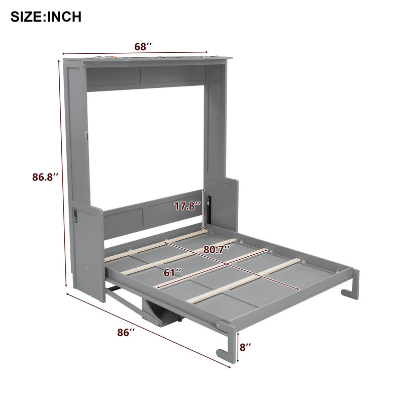 Murphy Bed With Desk, LED Lights & USB Charging Station