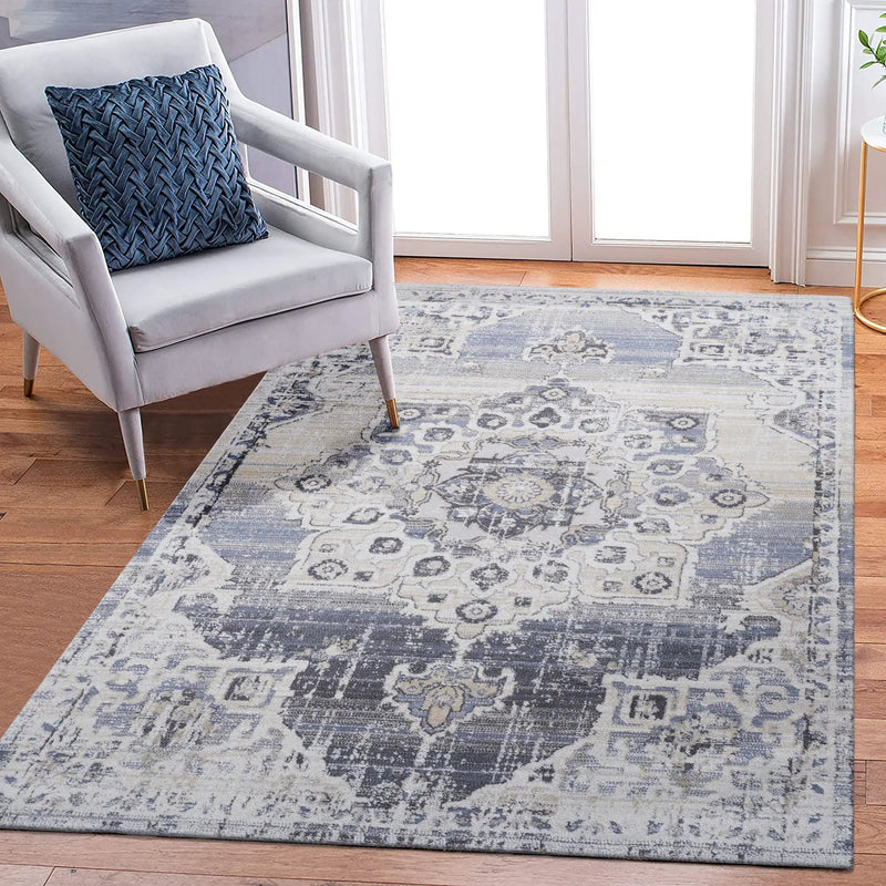 Payas - 6' X 9' Medallion Area Rug - Cream / Blue by Unique Piece Furniture