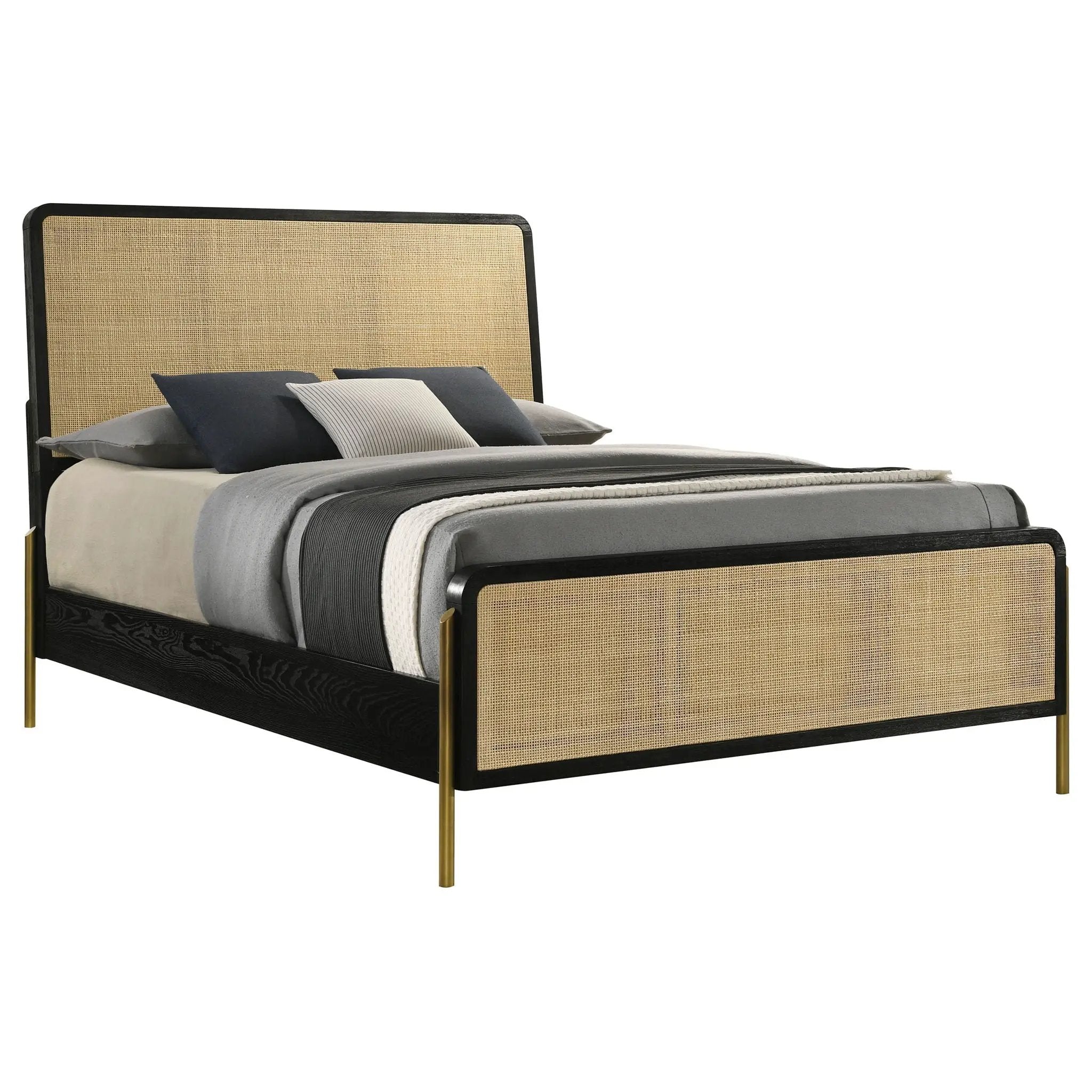 Arini Rattan Queen Panel Bed Black and Natural by Unique Piece Furniture