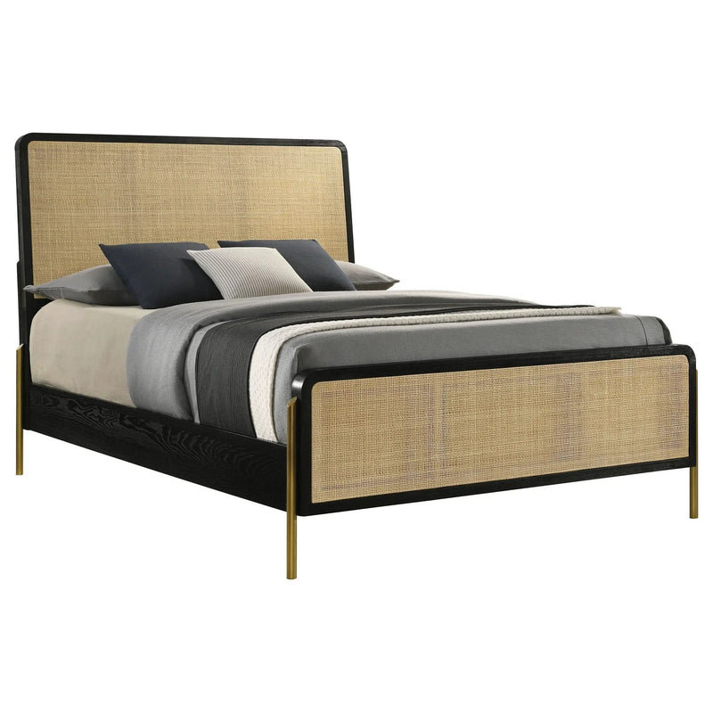 Arini Rattan Queen Panel Bed Black and Natural by Unique Piece Furniture