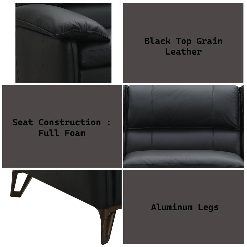 Eilene - Top Grain Leather Sofa - Black by HouseOfZazla