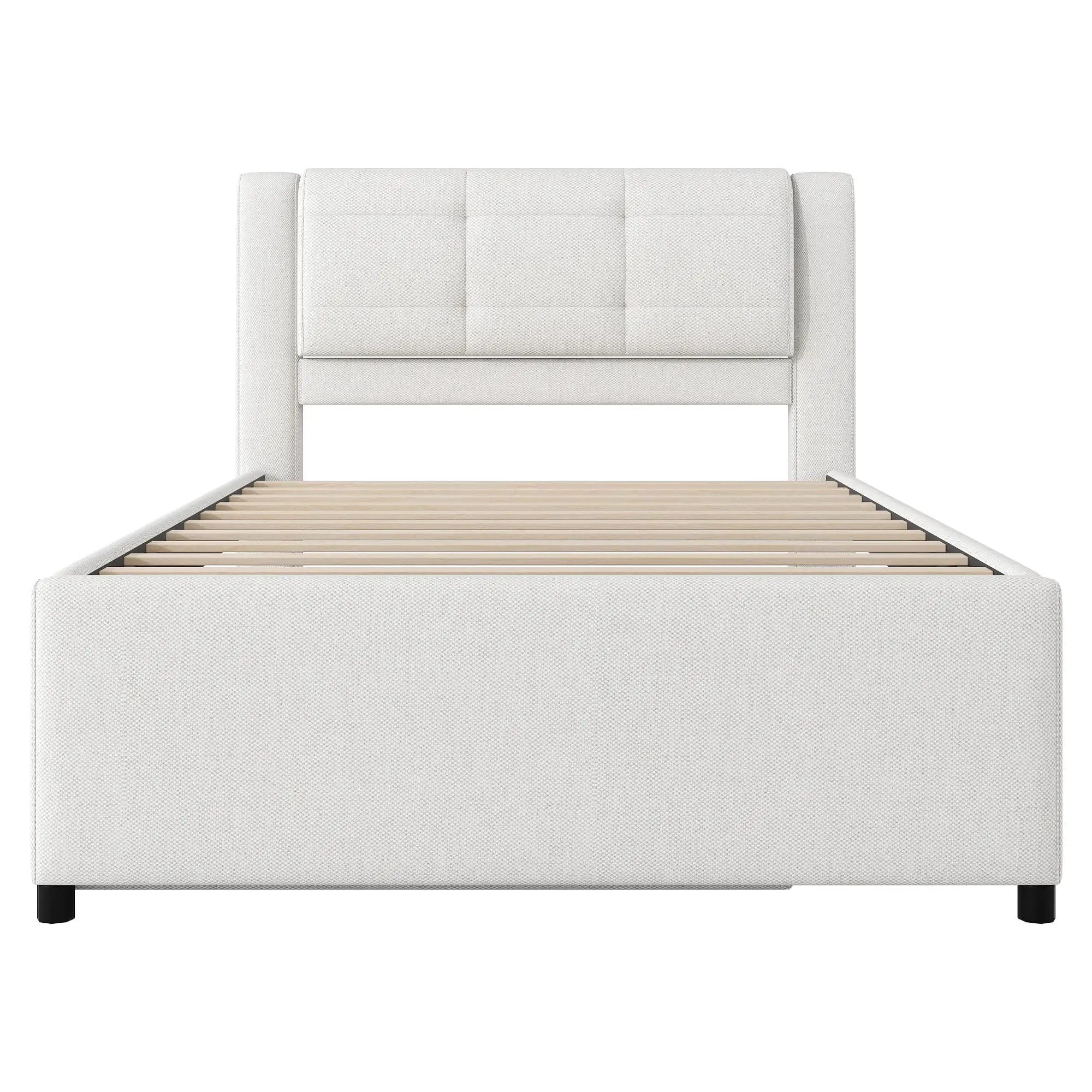 Upholstery Platform Bed With Trundle, Trundle Can Be Flat Or Erected by HouseOfZazla