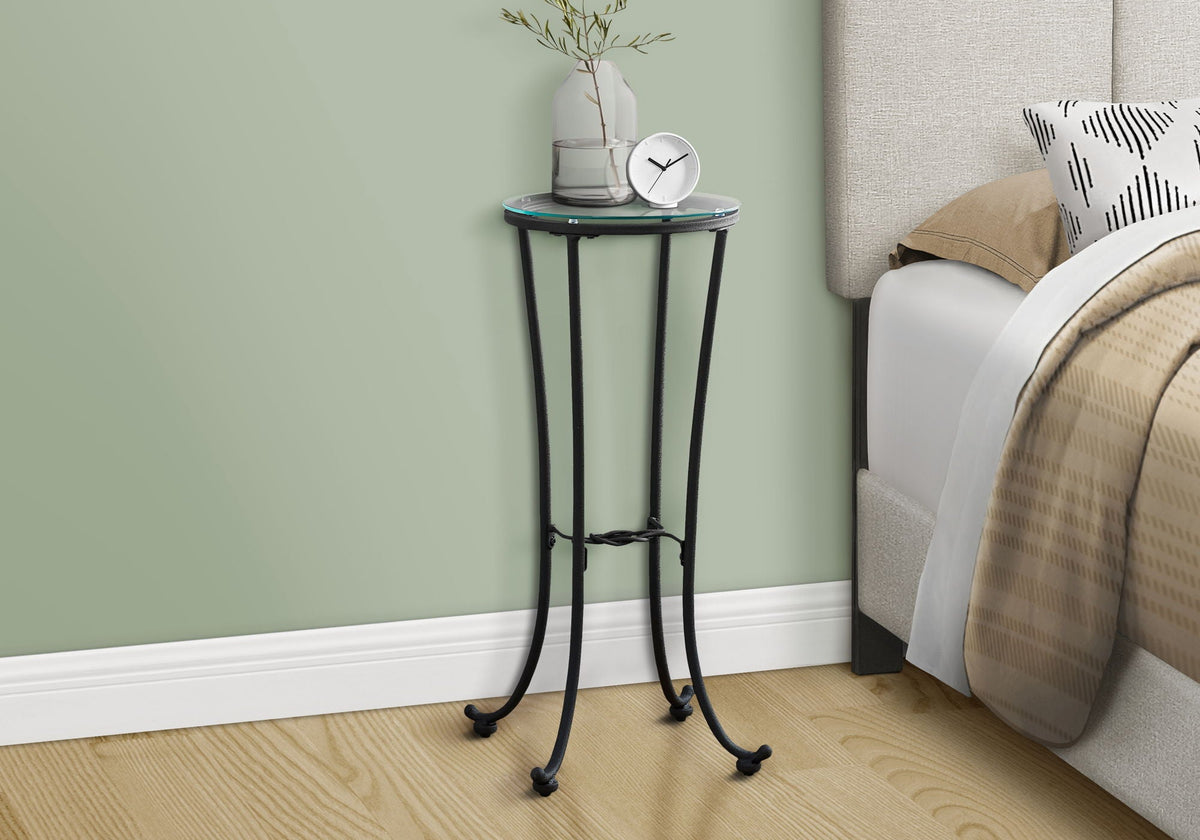 Modern Black Accent Side Table with Tempered Glass Top - Black, photo 3 of 4