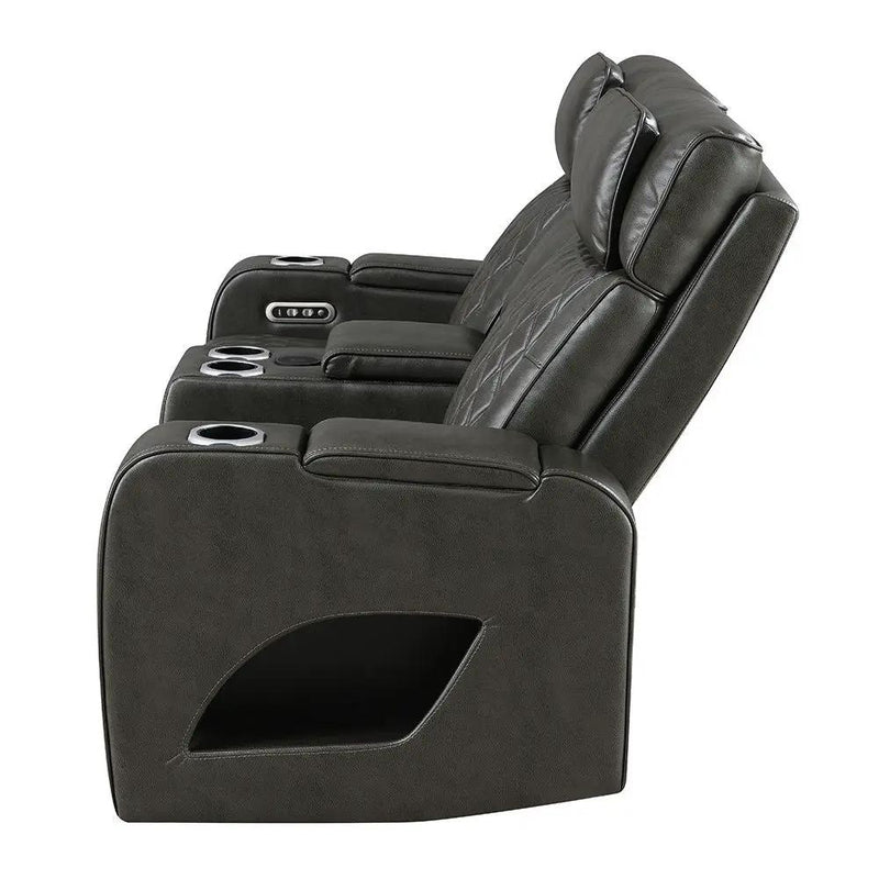Taddeo - Power Motion Loveseat With Console, Speaker, USB, Wireless Charger & LED - Dark Gray by Unique Piece Furniture