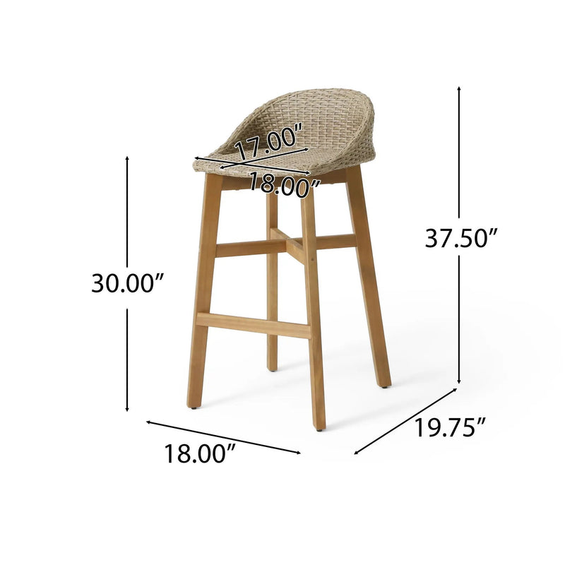 Beeson Outdoor Wicker and Acacia Wood Barstools Set, Water Resistant - Brown by HouseOfZazla