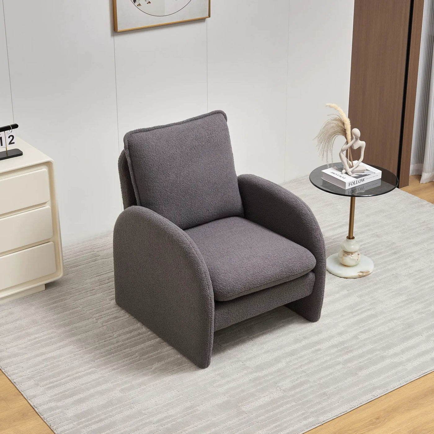 Modern Sherpa Upholstered Accent Chair, Comfortable Living Room Armchair, Lounge Chair For Bedroom, And Office by HouseOfZazla