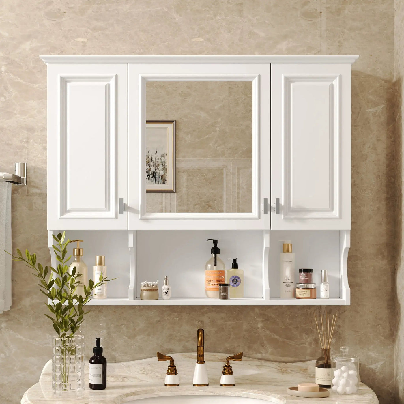 Wall Mounted Bathroom Medicine Wall Cabinet With Mirror & Open Shelves by HouseOfZazla