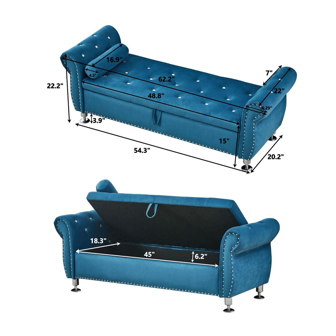 Storage Bench With Crystal Buttons And 1 Pillow For Bedroom by HouseOfZazla