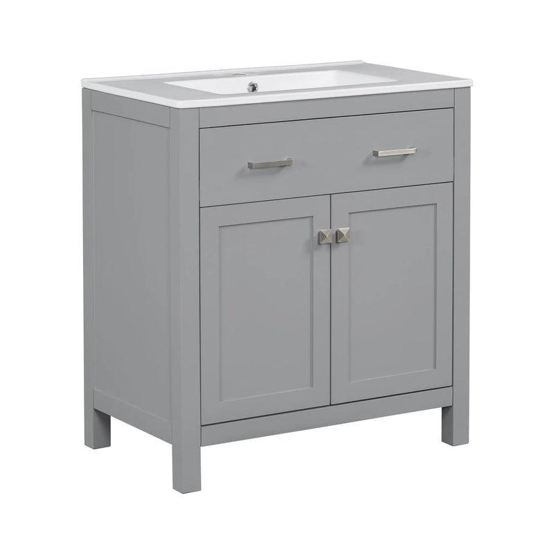Bathroom Vanity With Ceramic Sink, Modern Single Bathroom Cabinet With 2 Doors And A Shelf, Soft Close Doors by HouseOfZazla