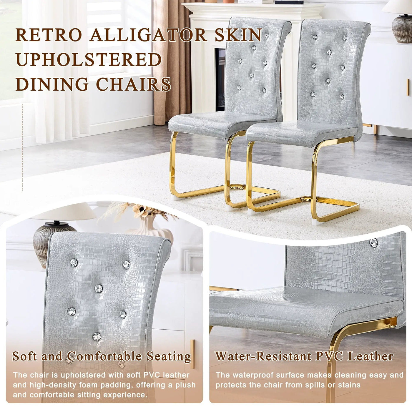 Elegant Design Alligator Skin Upholstered Dining Chairs by HouseOfZazla