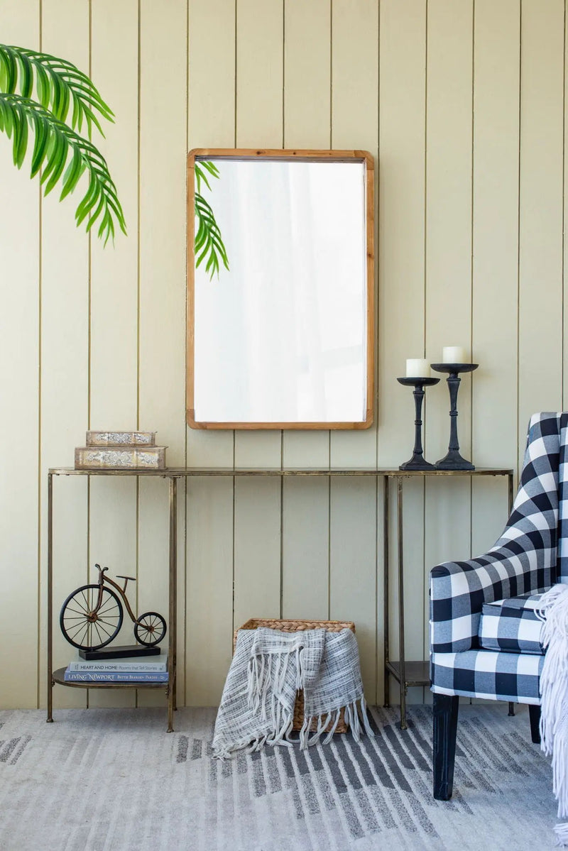 Rectangle Wood Mirror, Farmhouse Wall Decor For Living Room Bedroom Entryway - Brown by HouseOfZazla