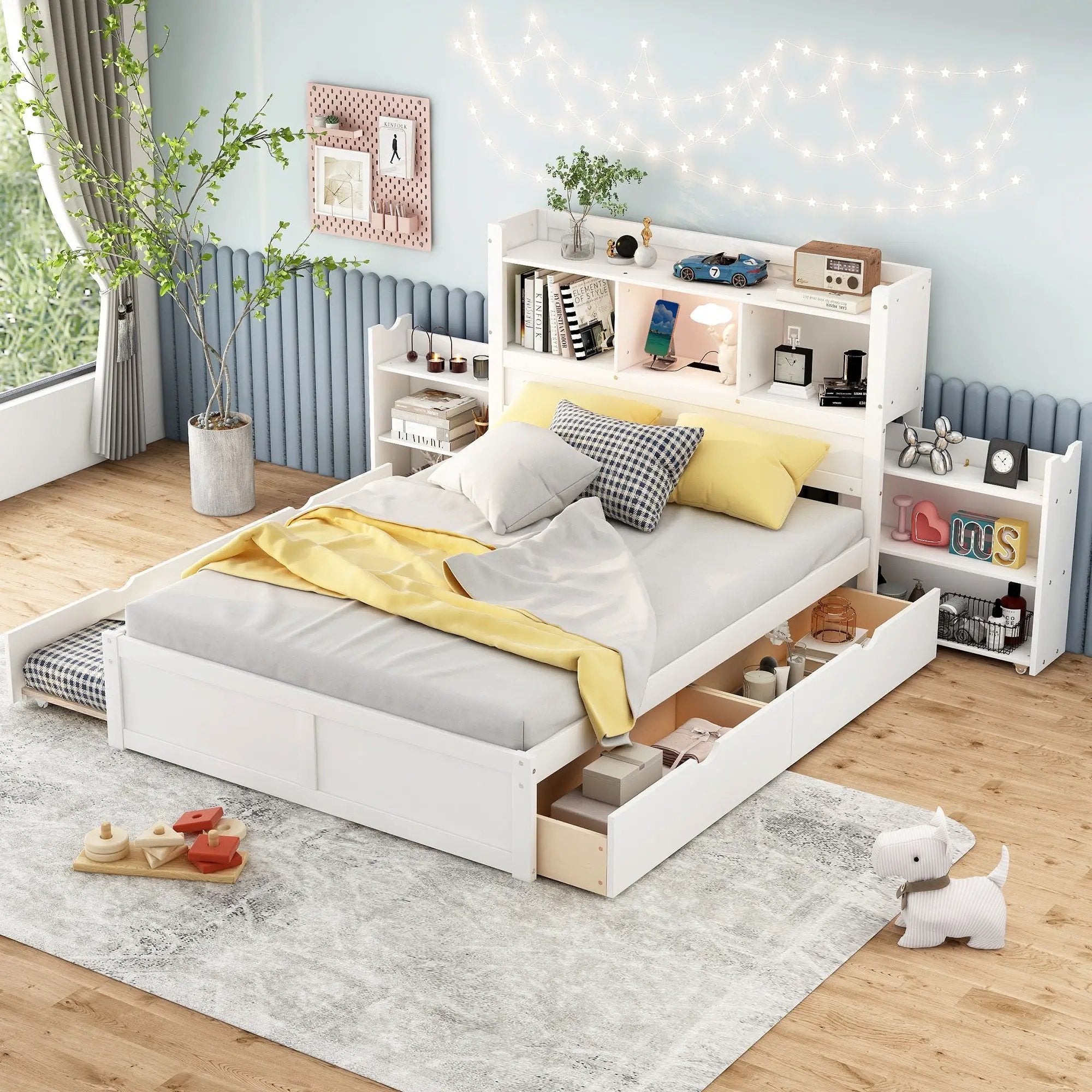 Storage Platform Bed With Pull Out Shelves, Trundle, And 2 Drawers by Unique Piece Furniture