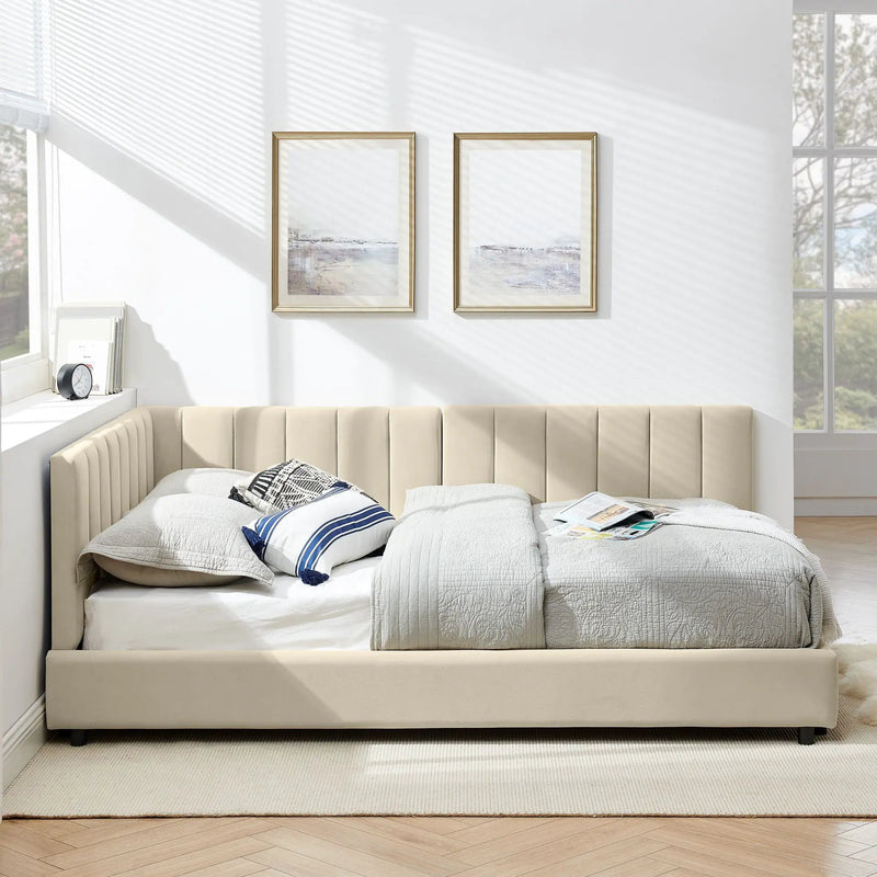 Mid-Century Upholstered Tufted Bed Frame With Backrest And Armrests by Unique Piece Furniture