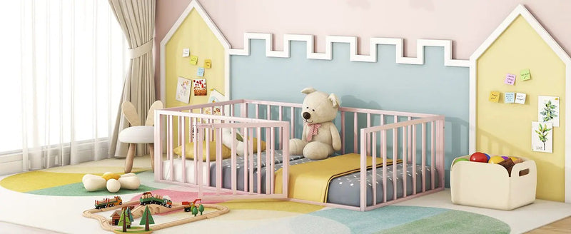 Metal Floor Bed Frame With Fence And Door by HouseOfZazla