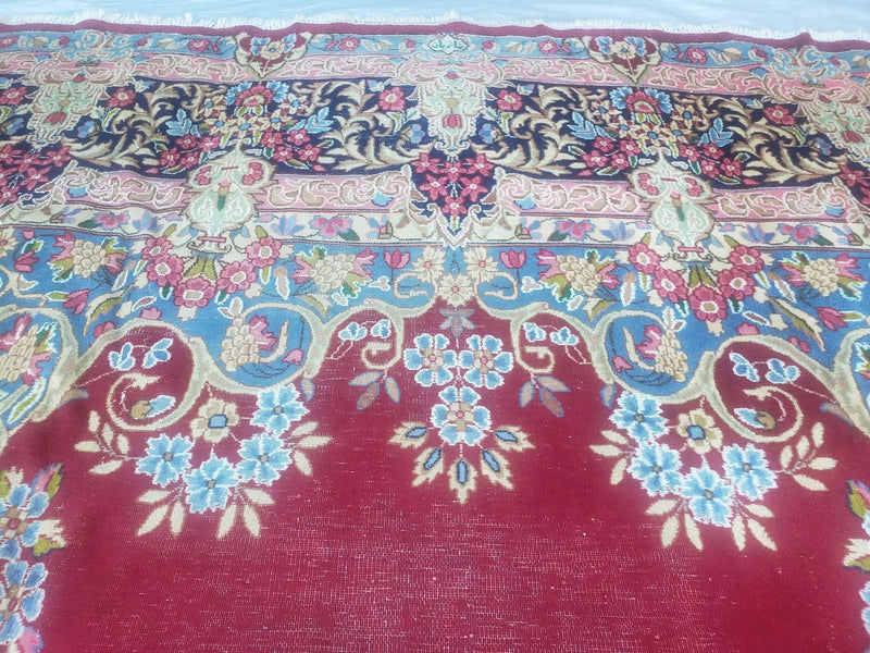 Antique Persian Kirman Rug 10x17 Oriental Carpet 10 x 17, Red, Multicolor, Namazian Signature Master Weaver, Shabby Chic, Semi Open Field by Jewel Rugs
