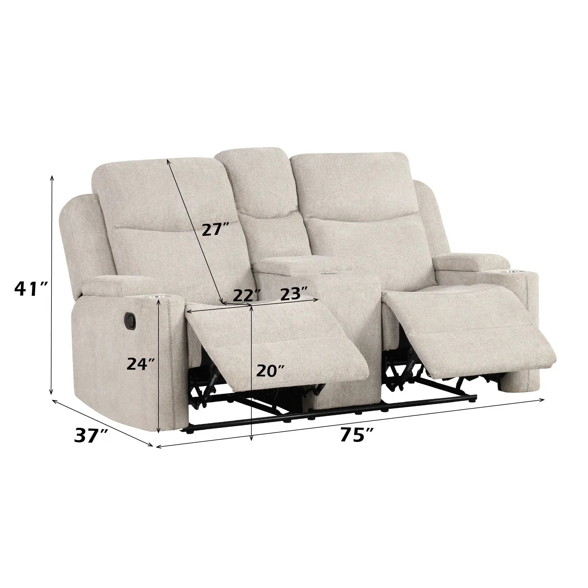 Galya - Motion Loveseat With Console - Light Gray by HouseOfZazla