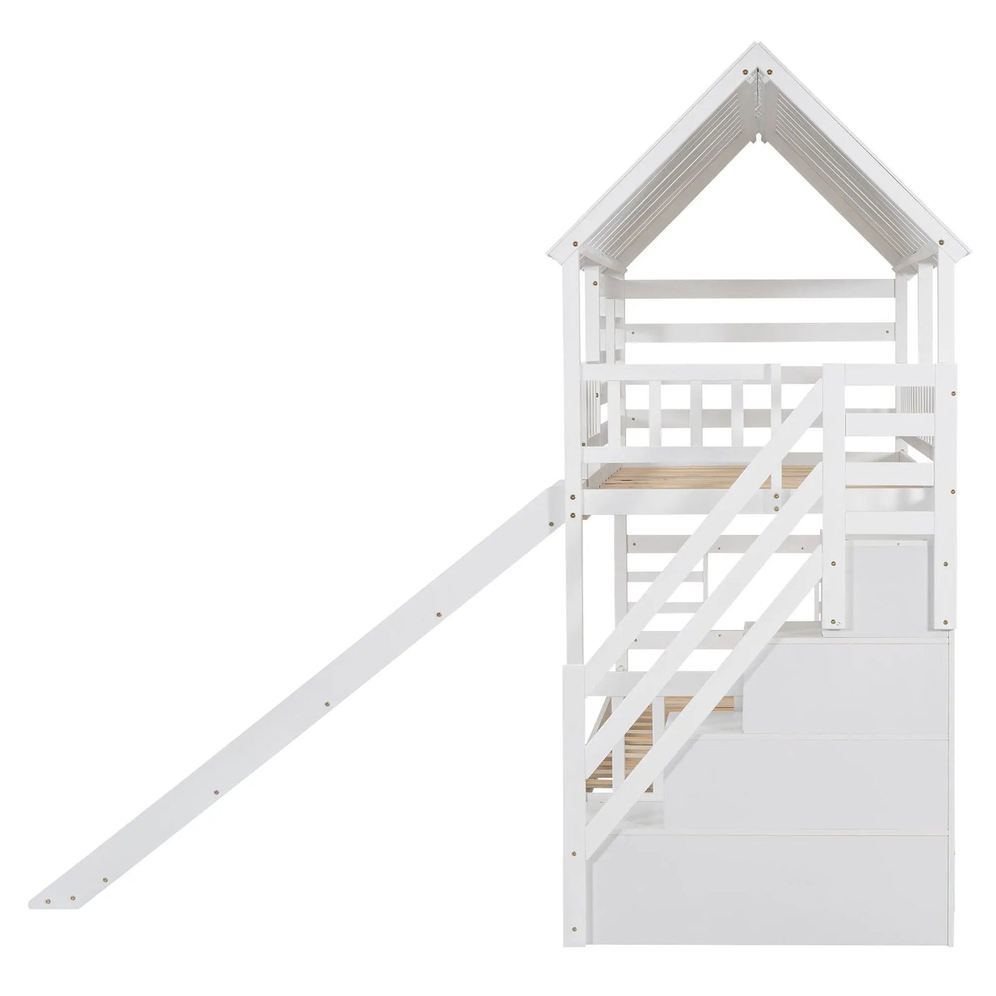 House Bunk Bed With Trundle, Storage Staircase, Roof And Window Design by HouseOfZazla