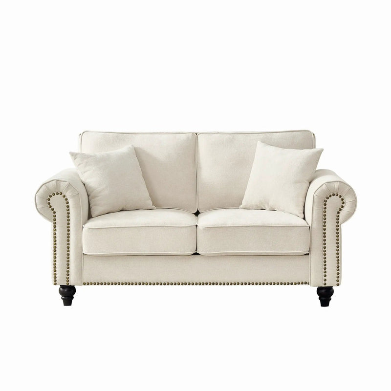 2 Seater Sofa With Rolled Arms, Tufted Upholstered Couch by Unique Piece Furniture