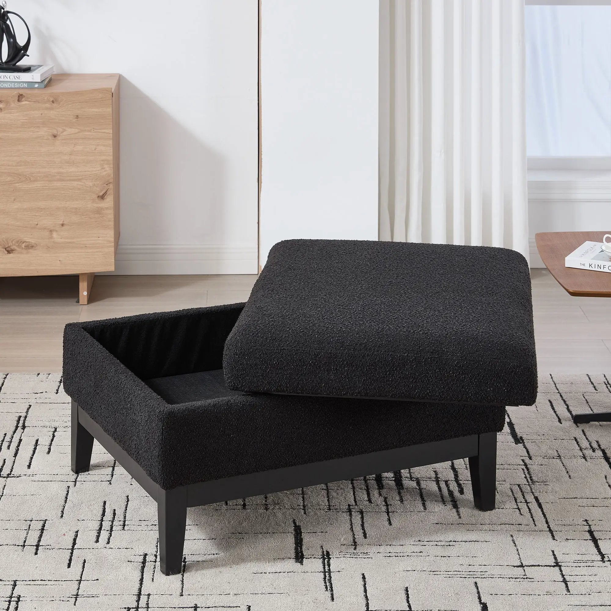 Upholstered Storage Ottoman With Reversible Lid Coffee Table With Rubberwood Legs by Unique Piece Furniture