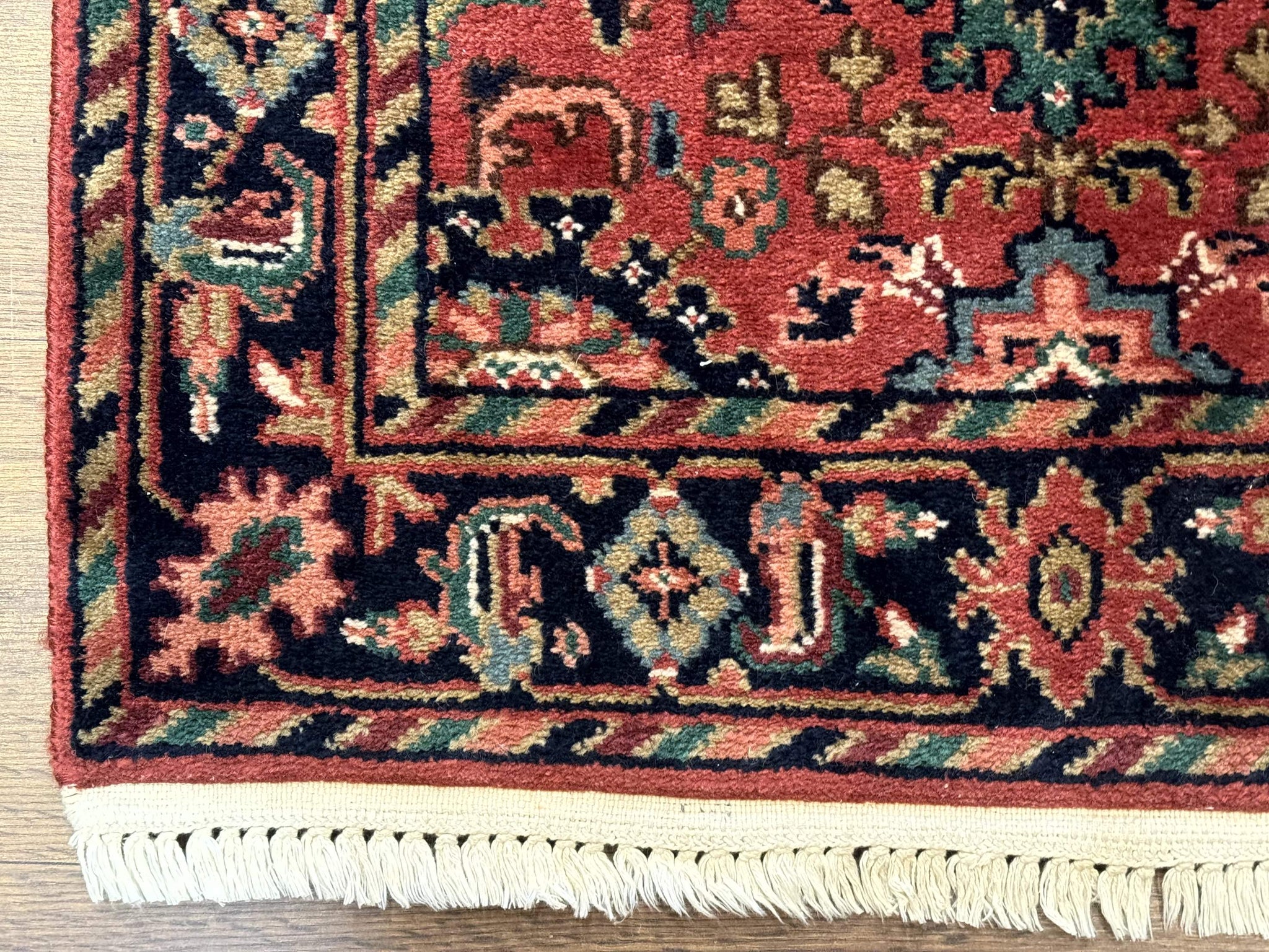 Indo Persian Heriz Runner Rug 2 x 12 ft, Hand Knotted Wool Hallway Rug, Red & Black by Jewel Rugs