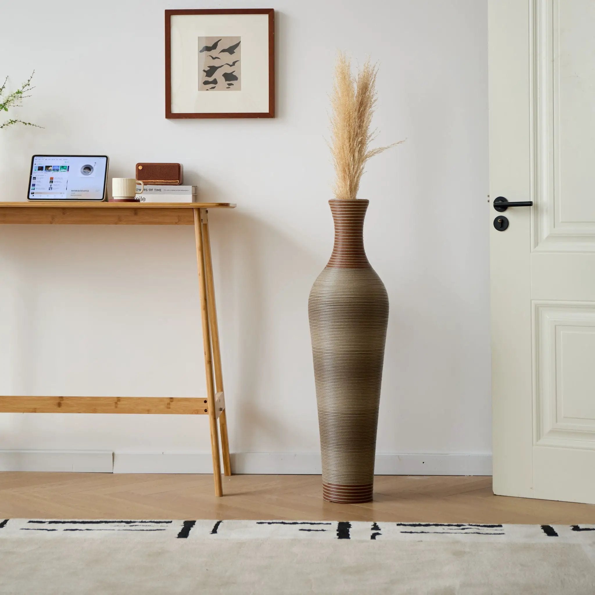 Tall Vase - Brown Decorative Floor Vase, Classic Neat Floor Vase Tall Freestanding Flower Holder, Artificial Rattan Vase, Floor Vase, Flower Holder For Home Decor - Gray by HouseOfZazla