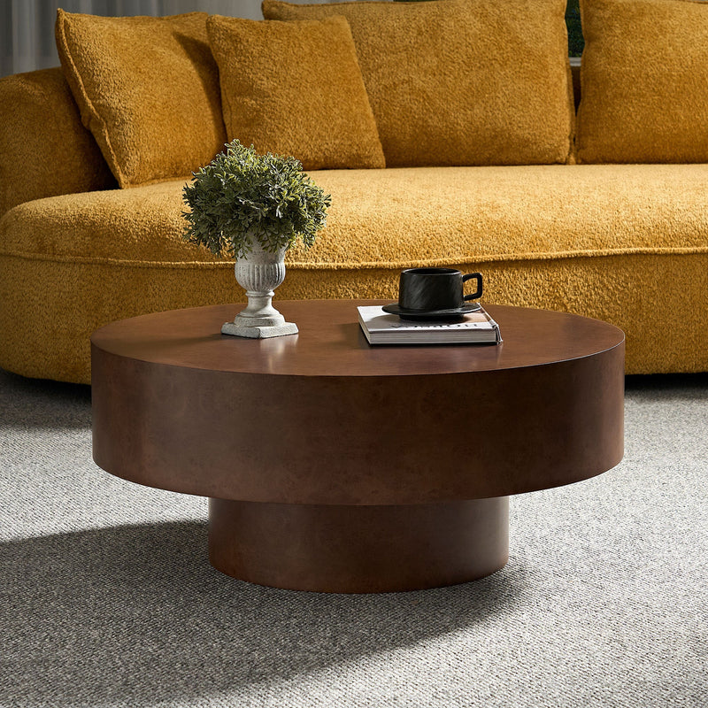 31.49'' Faux Burl Wood Pattern Round Coffee Table with Sturdy Pedestal by HouseOfZazla