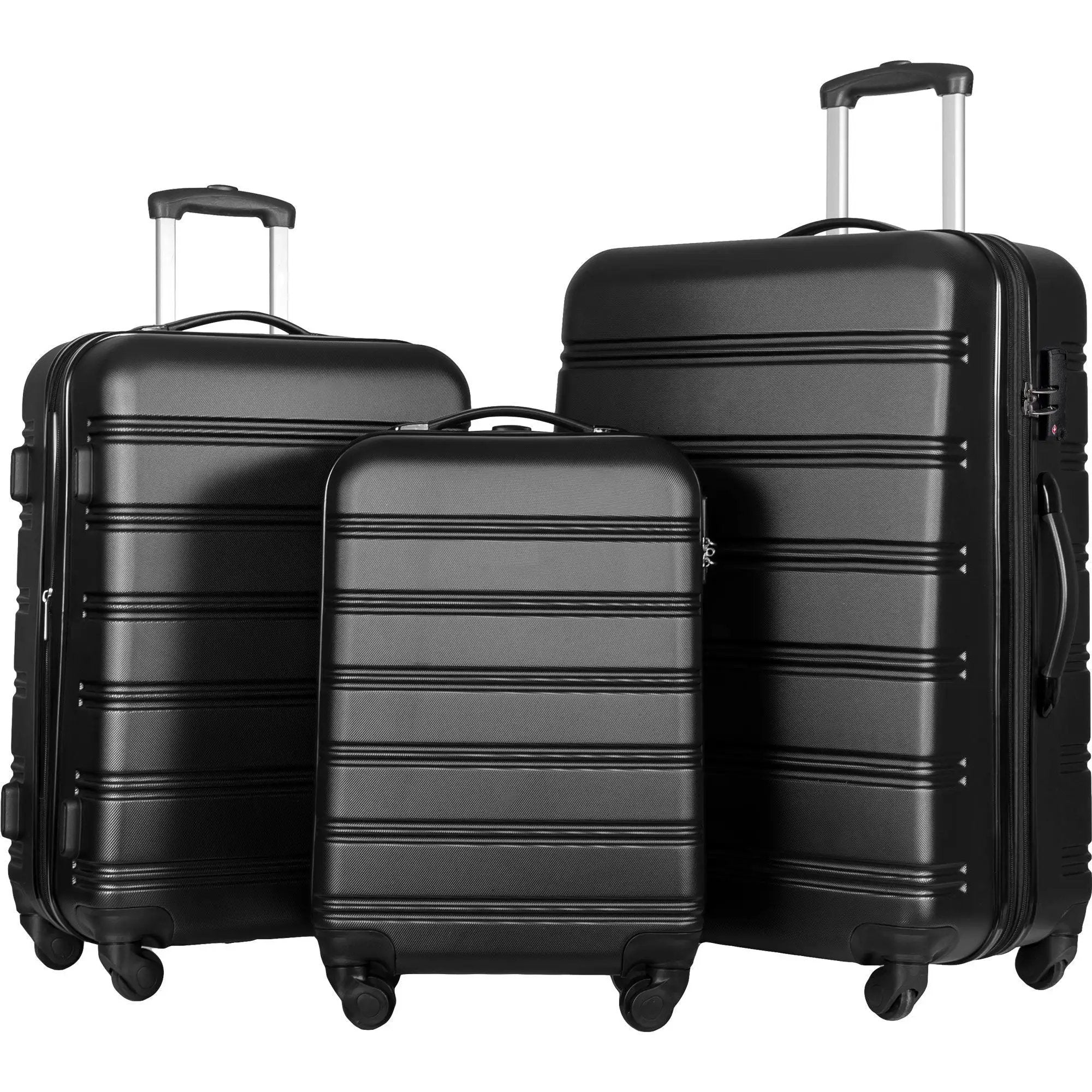 3 Piece Luggage Set Hardside Spinner Suitcase With Tsa Lock 20" 24" 28" Available - Black by HouseOfZazla